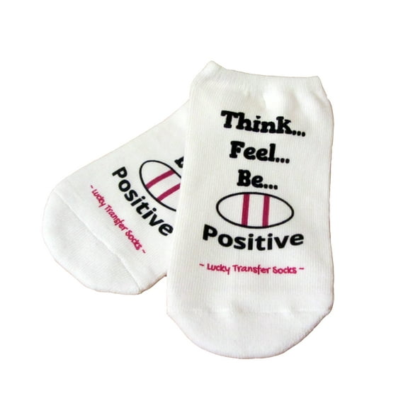 Pink Positive thoughts Lucky IVF Socks-Transfer Socks - Womens Medium No Show White