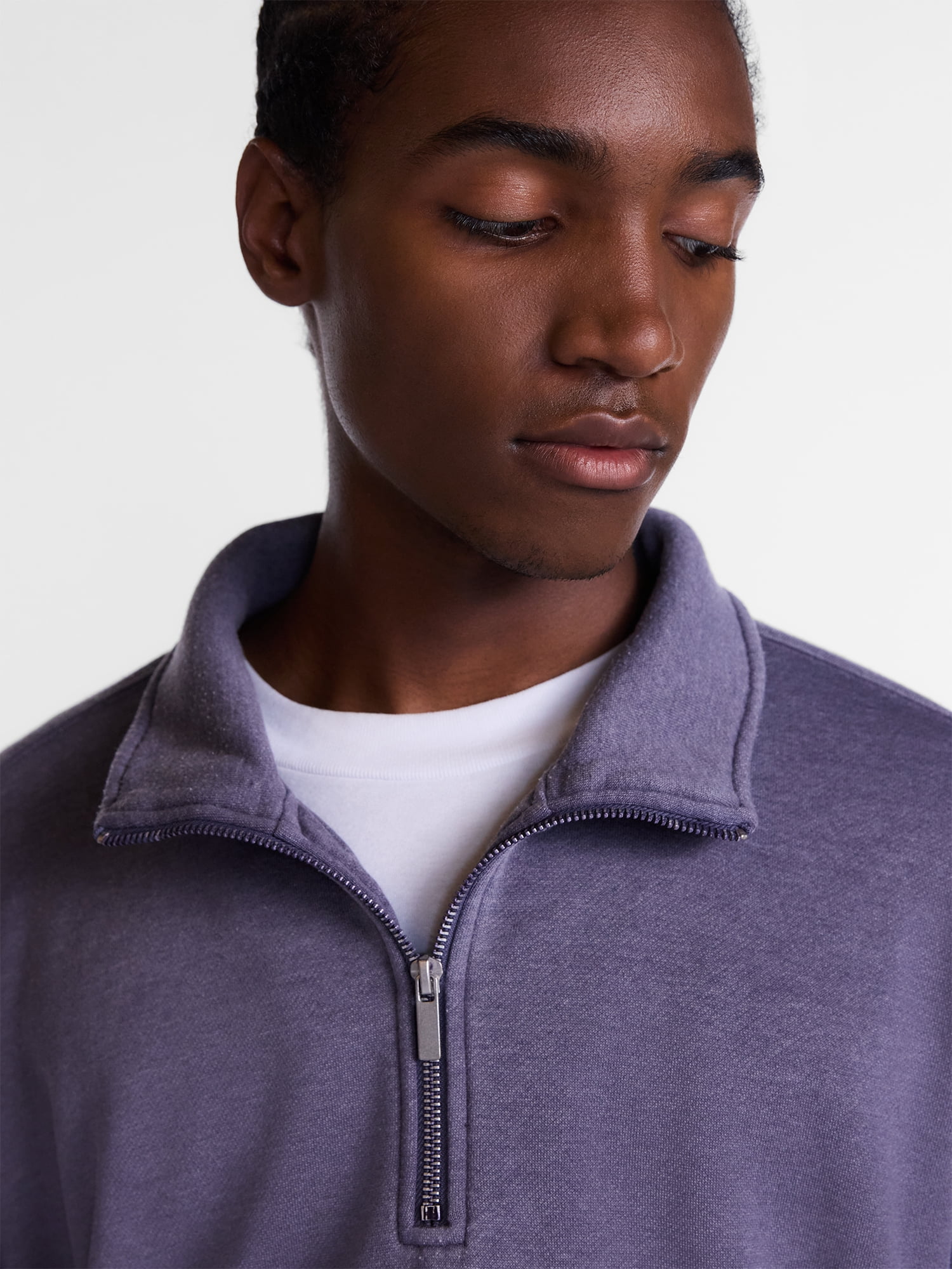 No Boundaries Boxy Fit Quarter Zip Fleece Sweatshirt with Long Sleeves, Men's XS-4XLT