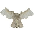 thumbnail image 4 of Women's Vintage Off-Shoulder Lace-Up Corset Top with Ruffled Sleeves Elegant Floral Brocade Bustier, 4 of 9