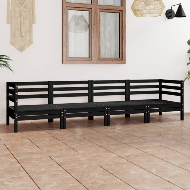 vidaXL 4 Piece Garden Lounge Set Black Solid Pinewood