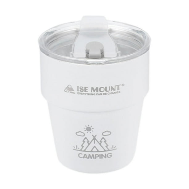 Taza de camping con tapa de acero inoxidable de doble pared para café, té y leche. Blanco