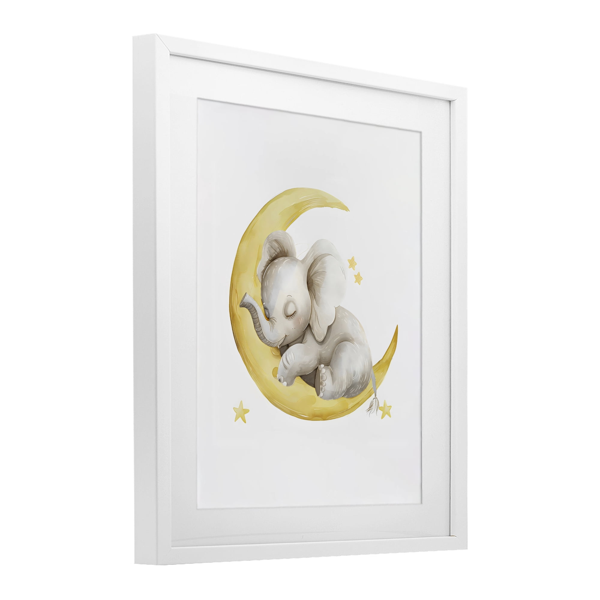 Stupell Industries Sleeping Elephant on Yellow Moon White Framed Print Under Glass, design by LSR Design Studio