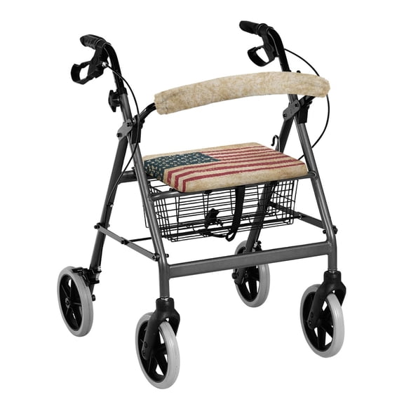 HELLHERO Independence Day Easy to Clean Seat & Backrest Covers Rollator Walker Seat Back Covers Suitable for Parks The American flag