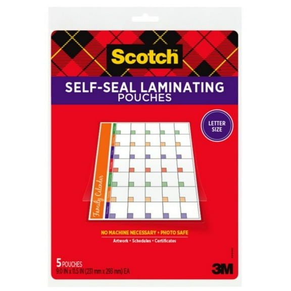 Scotch Self-Sealing Laminating Pouches [No Machine Required]: 9 in. x 0.319 yds. (Clear) 5-pack letter-size