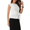 thumbnail image 4 of INSPIRE CHIC Women's Tie Front Boat Neck Cap Sleeve Work Blouse S White, 4 of 6