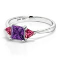 thumbnail image 3 of Gem Stone King 10K White Gold Purple Amethyst and Pink Tourmaline 3 Stone Engagement Ring for Women (0.97 Cttw, Gemstone February Birthstone, Princess Center 5MM, Trillion 3.5MM, Size 6.5), 3 of 5