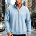 thumbnail image 7 of UDAUDU Mens Zip Up Cardigan Sweater Slim Fit Casual Full Zip Corduroy Sweatshirt Sweaters Knit Stand Collar Cardigans Sky Blue L, 7 of 7