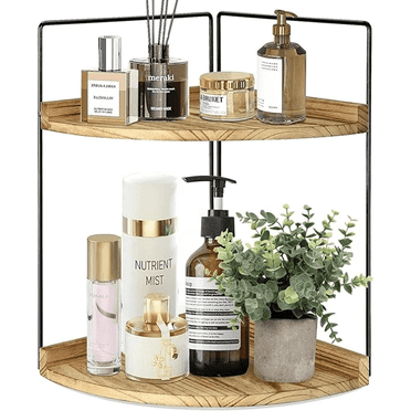 IIVLBUUJ 2-Tier Wood Bathroom Counter Organizer Corner Shelves