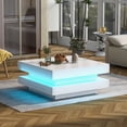 thumbnail image 3 of Noble House White Square High Gloss Coffee Table,360° Rotating Top with LED Light,White, 3 of 7