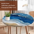 thumbnail image 5 of Abstract Waves Round Fitted Table Cover White Gold Blue Ocean Oil Painting Style Waterproof Table Cloth with Elastic Edge Wipeable Tablecloth for Picnic Camping Party Fits 45"-54" Diameter, 5 of 8