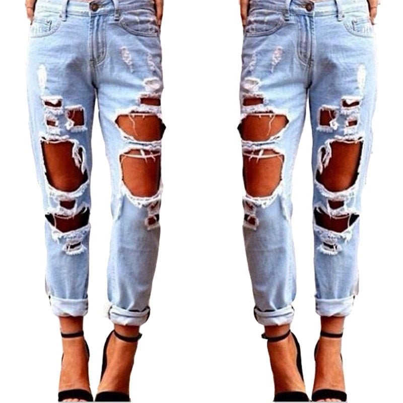 New Fashion Ripped Jeans Femme Casual 