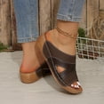 thumbnail image 5 of Womens Comfortable Open Toe Wedge Slide Sandals Coffee Vegan Faux Leather Wedge Heel Supports Arch,Size 6.5, 5 of 9