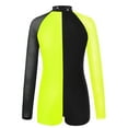 thumbnail image 2 of ranrann Girls Sequins Rhinestones Dance Leotard Biketard Mesh Long Sleeves Patchwork Jumpsuit Fluorescent Yellow 12, 2 of 6