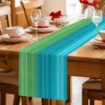 thumbnail image 5 of Blue Green Vertical Stripes Table Runner 70 Inches, Modern Art Color Ombre Bed Runner Dresser Scarves Tabletop for Indoor Outdoor Parties/Ceremony/Banquet, 13" x 70", 5 of 9