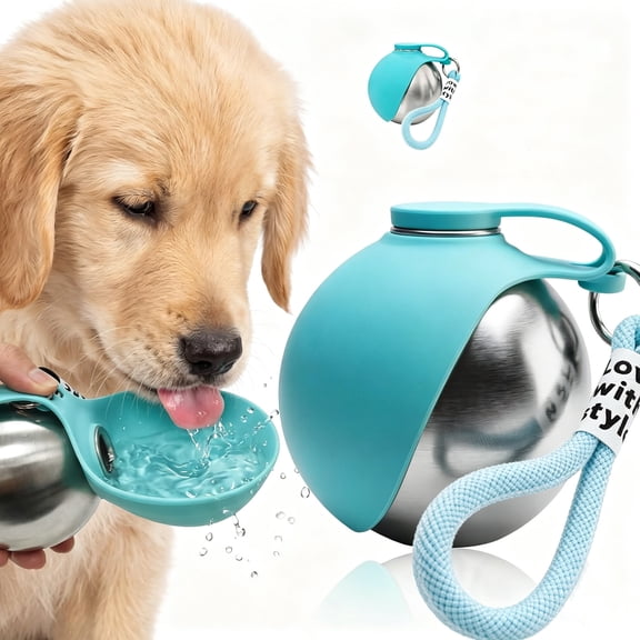 Pet Water Bowl,2 In 1 Portable Dog Water Bowl,Dog Travel Water Bottle,10oz Stainless Steel Pet Water Dispenser With Silicone Foldable Bowl for Small & Medium Dogs Cats Pets