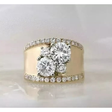 Cluster Wedding Ring Mens 14K Yellow Gold Plated Silver 3Ct Round CutVVS1/D Diamond