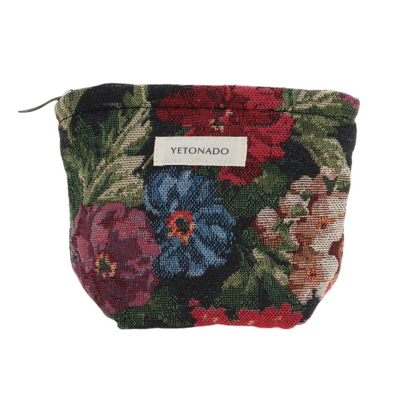 Unique Bargains 1 Pc Versatile Flower Handheld Makeup Bag for Vacation Small Black Polyester