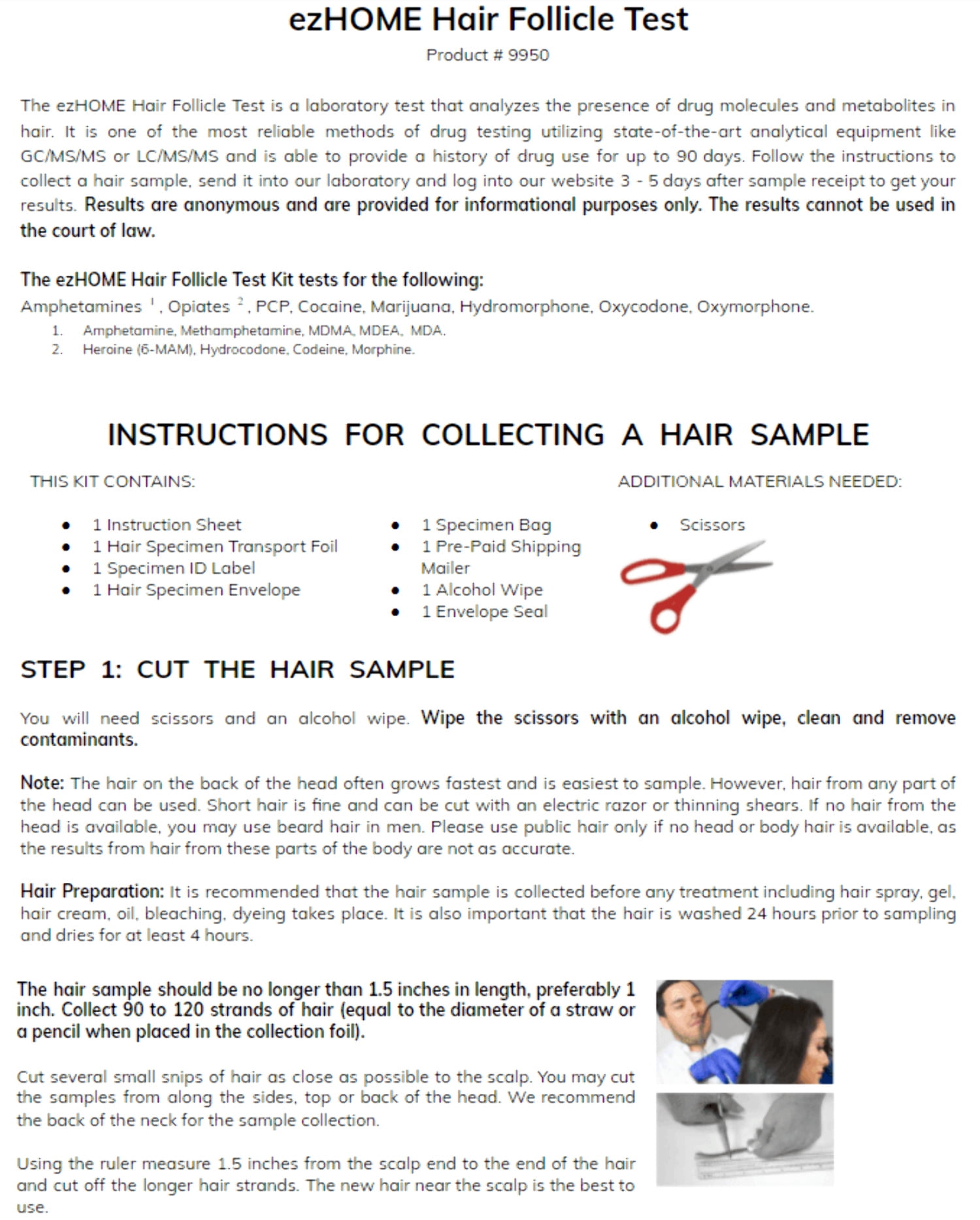 Phamatech Hair Follicle 18 Panel Drug Test for at Home Drug Testing - Shipping & Lab Fees Included
