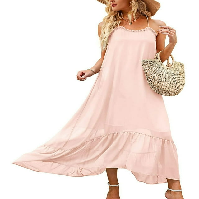 Robe Maxi à Fleurs Col en V pour Femmes Imprimé Boho Bretelles Spaghetti Ethnique Plage Longue Robe Noire TG