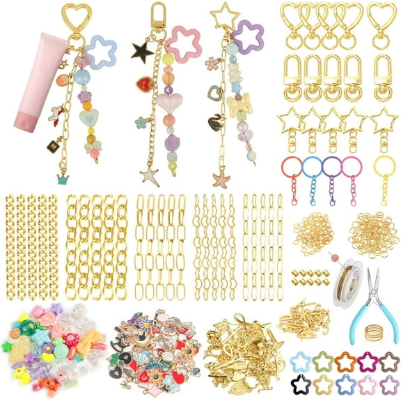 Keychain Making Kit 354 Pcs — Bag Charm Kit with 136 Charms, 25 Extender Chains, 20 Keychain Clips, Beading Accessories ＆ Jewelry Pliers — DIY Crafting and Jewelry Making for Adults