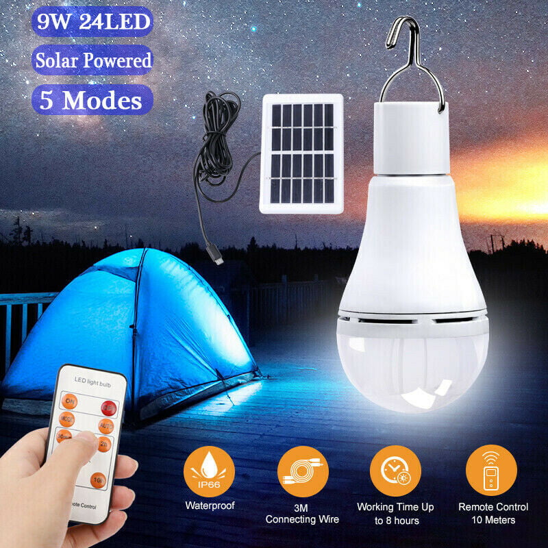 Solar Panel Powered USB Rechargeable LED Bulb Light Hook Home Camping Tent Lamp 
