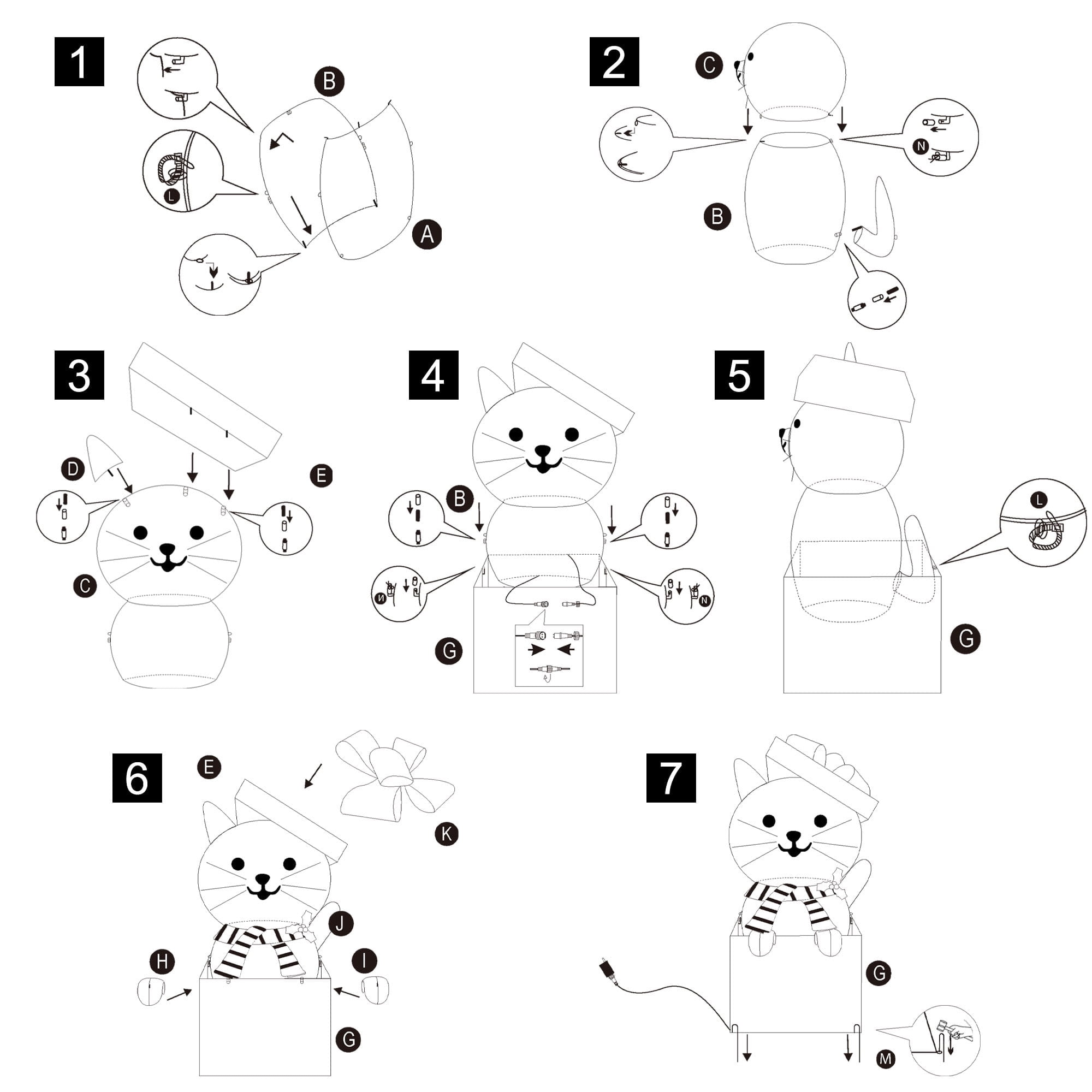 Indoor/Outdoor Light-Up Plush Cat Christmas Decoration with 85 LED Lights, Warm White, 31", by Holiday Time