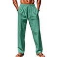 thumbnail image 4 of Havenx Lounge Linen Pants for Men Drawstring Elastic Waist Trousers with Pockets Pleated Slacks Straight-Legs Breathable Loose Fit Summer Beach Clothing,Green M, 4 of 5
