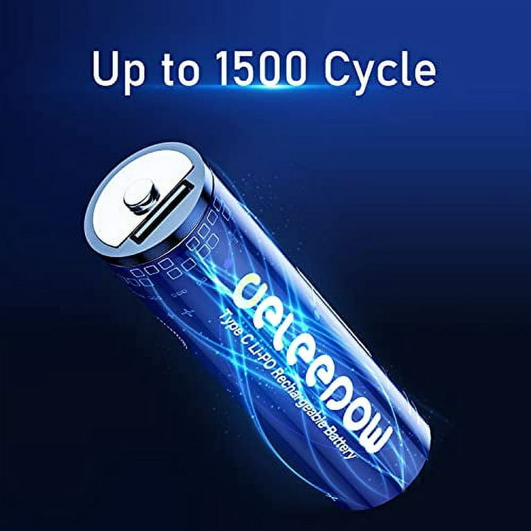Delyeepow Pile AA Rechargeable 1,5V Lithium 3400mWh de Haute capacité,Piles  Rechargeable AA 1500 Cycle USB-C 4 Piles