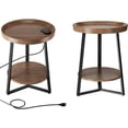 thumbnail image 1 of YKITRD Round End Table with Charging Station, Wood Tabletop & Black Metal Frame, 2 Tier Farmhouse Side Table Nightstand for Living Room, Bedroom, Brown 15.7 * 15.7 * 23.0inches, 1 of 9