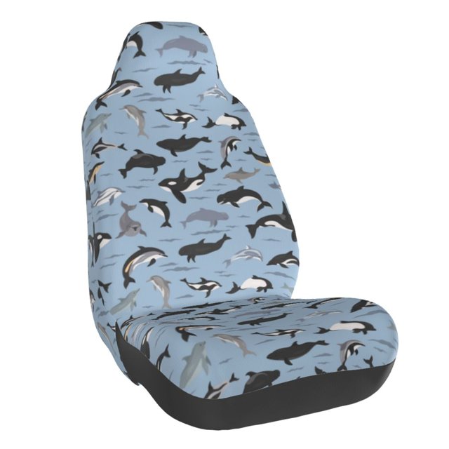 Wukai Dolphins Full Set Car Seat Covers with Soft Padding Universal Auto Front Seats Protector and Cushion Mat