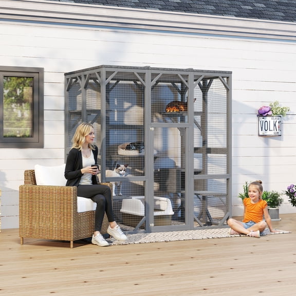 YIYADO 71" Large 3-Tier Outdoor Cat Enclosure, Waterproof Cat House with 6 Platforms, Sturdy Wooden Cat Cage for Patio, Yard, Garden, Suitable for Multiple Cats