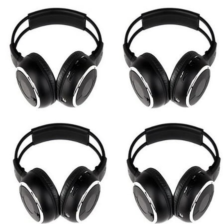 Four Pack of Two Channel Folding Adjustable Best Studio Headphones for TV Universal Rear Entertainment System Infrared Headphones Auxiliary Cords Wireless IR DVD Player Head Phones for Car Video (Best Time To Undercoat Car)