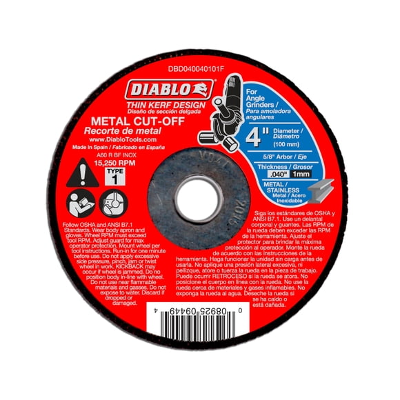 Disco de corte Diablo, corte fino de 4 pulgadas, 1 mm de grosor