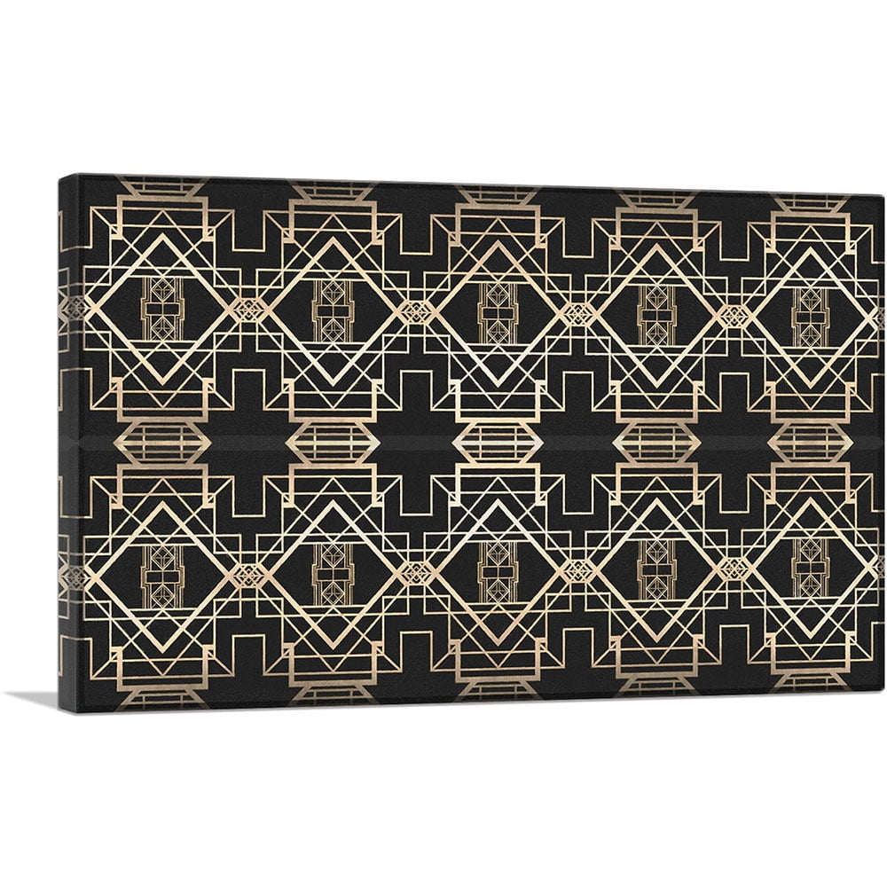 ARTCANVAS Art Deco Tan Design on Black Canvas Art Print Size 60" x