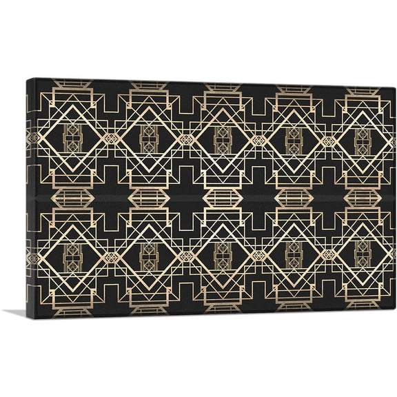 ARTCANVAS Art Deco Tan Design on Black Canvas Art Print - Size: 18" x 12" (0.75" Deep)
