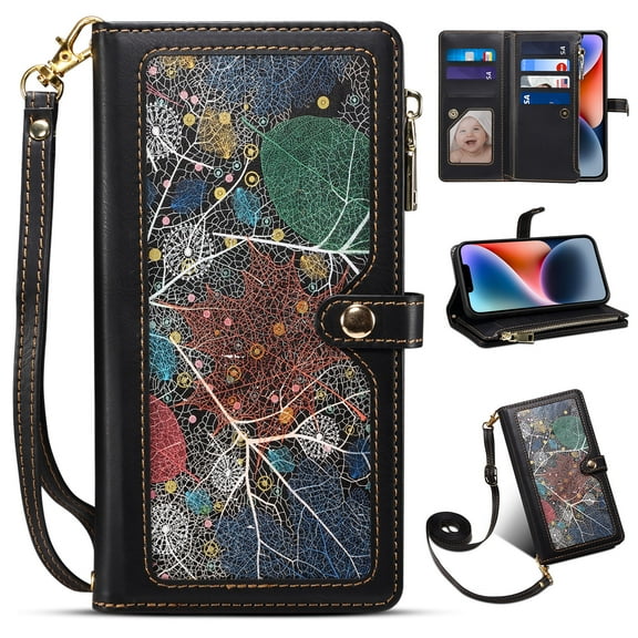 Nalacover for Google Pixel 7 Pro 2022 Release Wallet Case,Stylish Pattern PU Leather RFID Blocking Magnetic Clasp Flip Folio Zipper Pocket Kickstand Card Slots Phone Cover with Wrist Strap.Black