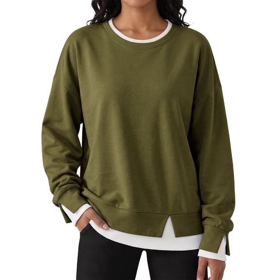 Horkkom Womens Crewneck Sweatshirt Long Sleeve Solid Color Casual Tops Fall Winter Basic Pullover Sweatshirts, S-2XL