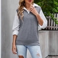 thumbnail image 4 of Chaleco De Punto Para Mujer Con Cremallera De Un Cuarto Cuello Vuelto Sin Mangas Color Puro Chaleco Elástico Suelto Suéter Gris M, 4 of 8