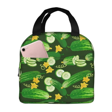 Insulated Lunch Bag for Women Men - Cucumber Pattern leaf Leakproof Cooler Lunch Box for Women Men  Lunch Tote Bags for Work School Picnic Travel