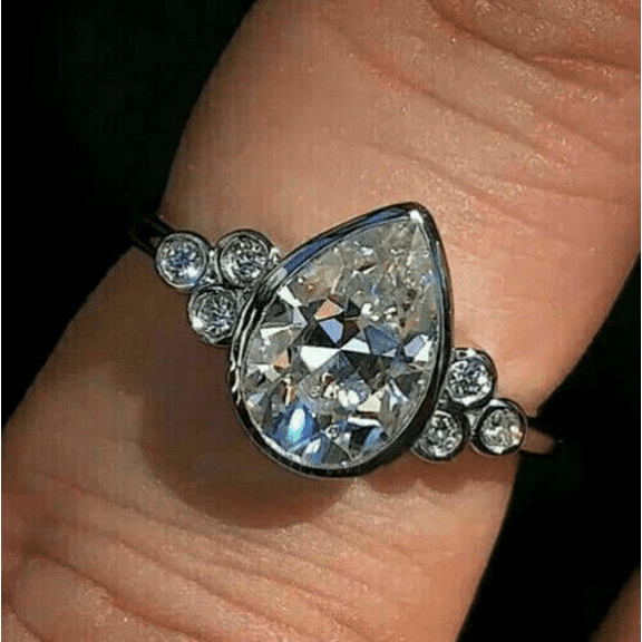 2CT Simulated Diamond 925 Silver Bezel Set Engagement Ring 14k White Gold Plated