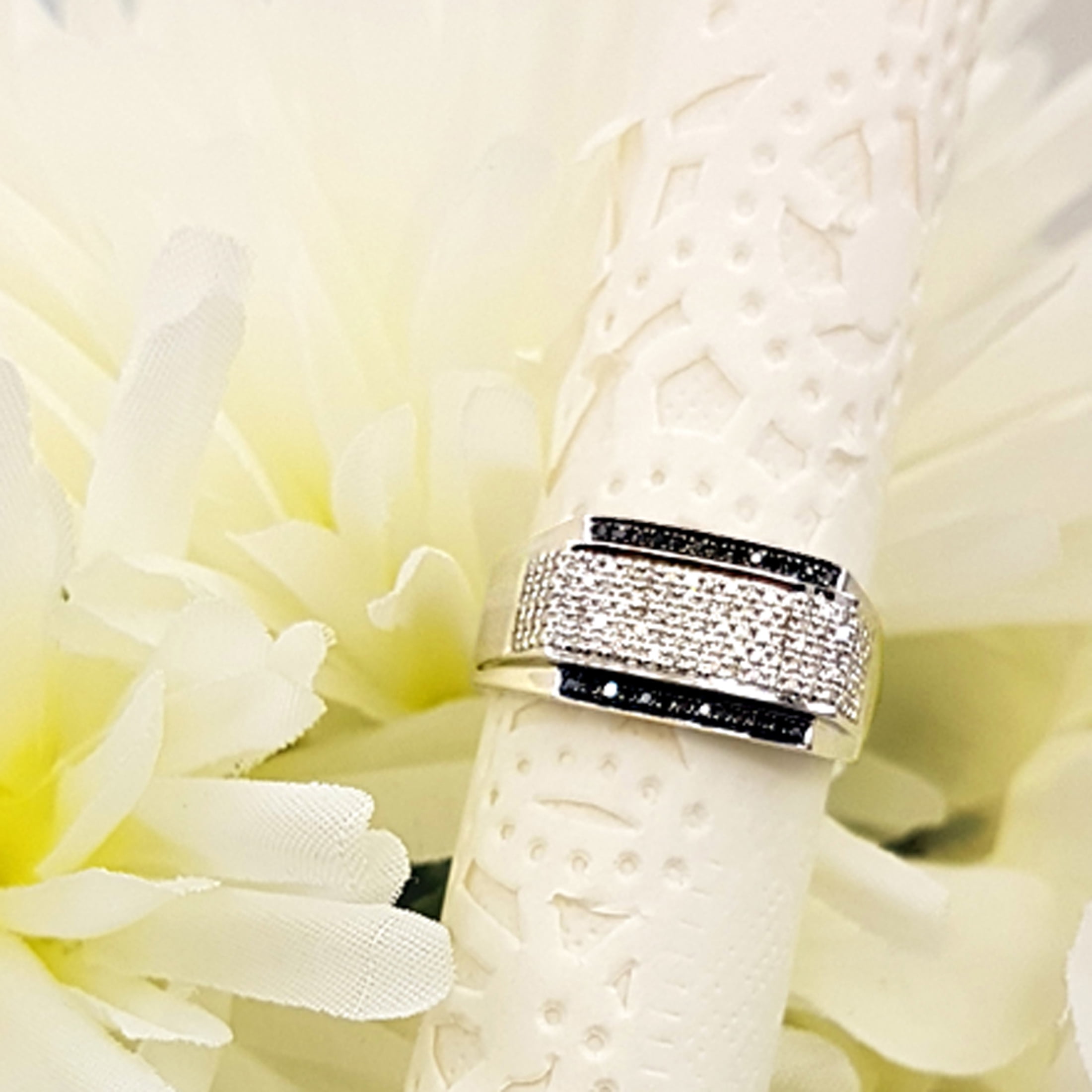 Dazzlingrock Collection 0.45 Carat (ctw) Round Black & White Diamond Hip Hop Flashy Ring for Men in 10K White Gold, Size 7