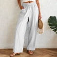 thumbnail image 2 of larppty Linen Pants Women Summer Elastic Waist Drawstring Straight Leg Pants Flowy Beach Vacation Lounge Trousers with Pocket (White, M), 2 of 9