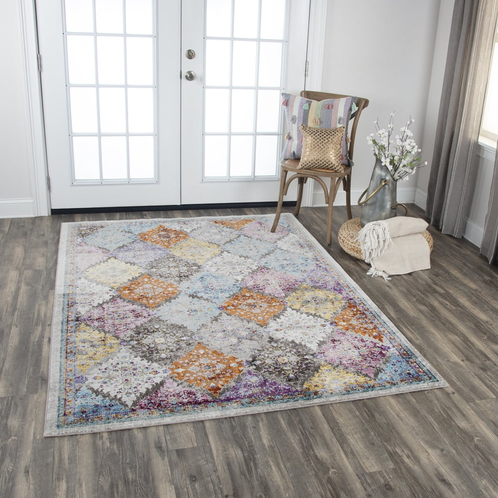 Rizzy Rugs Princeton Area Rug PRI108 Cream/Multi Curves Blocks 3' 11" x 5' 6" Rectangle