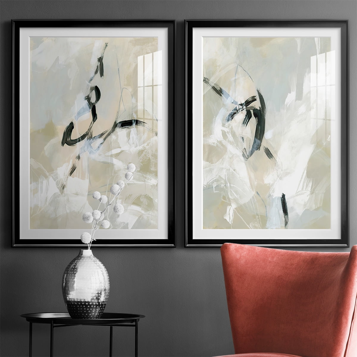 Wexford Home Scribble Veil I Premium Framed Print, 18.5" x 24.5" - Ready to Hang, Black (Set of 2)