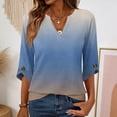 thumbnail image 2 of Womens 3/4 Length Sleeve Tunic Tops Casual Gradient V Neck Shirts Business Work Blouses Trendy Flowy Tees Blue L, 2 of 6