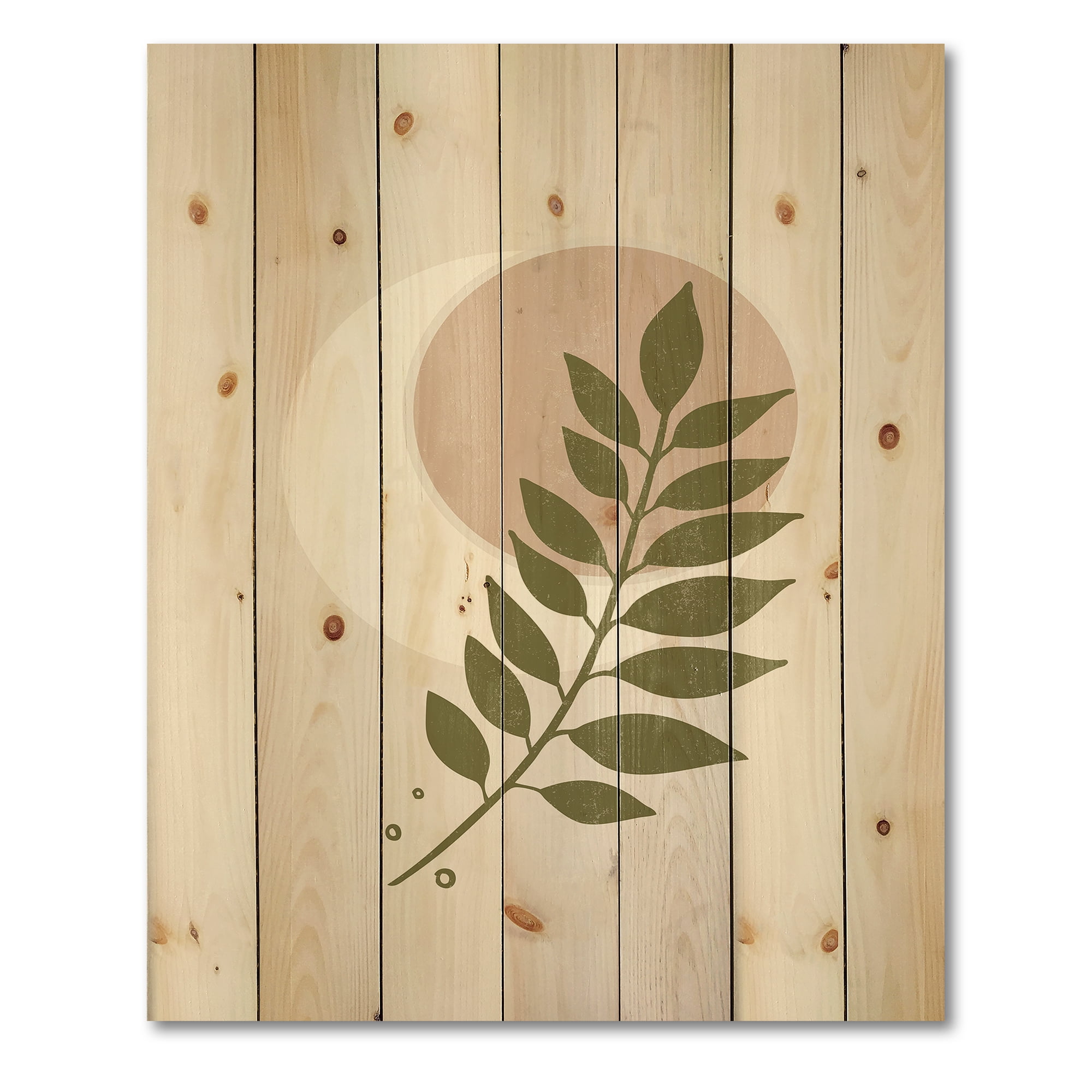 Designart 'Abstract Geometrical Leaf With Moon IV' Modern Print on Natural Pine Wood