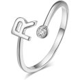 thumbnail image 1 of HAHDAXIA Bague Mi-Doigt Ouverte Ajustable Plaquée Argent Initiale 26 Alphabet Délicate Incrustée de Cristal Bijoux, 1 of 7