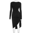 thumbnail image 6 of Black Long-Sleeve Draped Midi Dress (S, Black), 6 of 6