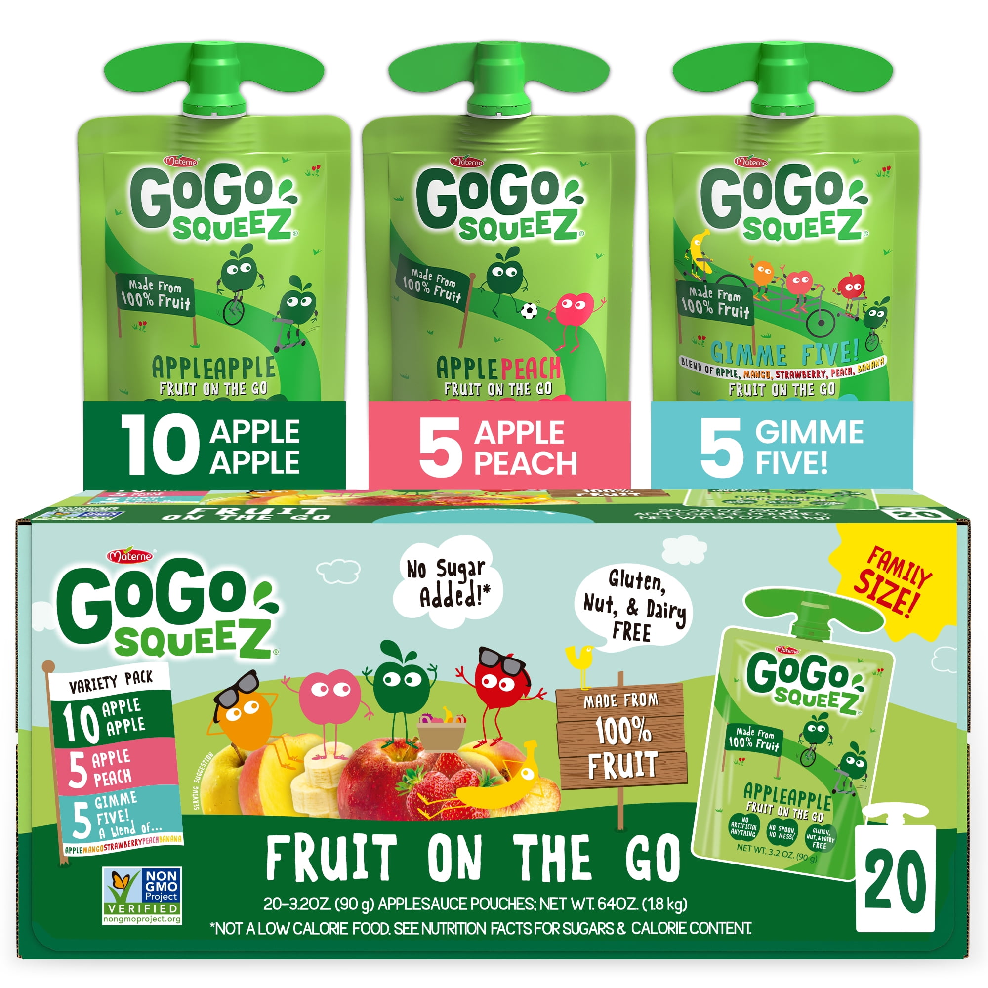 12 Pack) GoGo Squeez Apple Banana Applesauce Snack Pouch, 3.2 oz ...