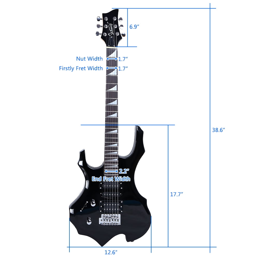 Flame Shaped Electric Guitar with 20W Electric Guitar Sound HSH Pickup Novice Guitar Audio Bag Strap Picks Shake Cable Wrench Tool Black